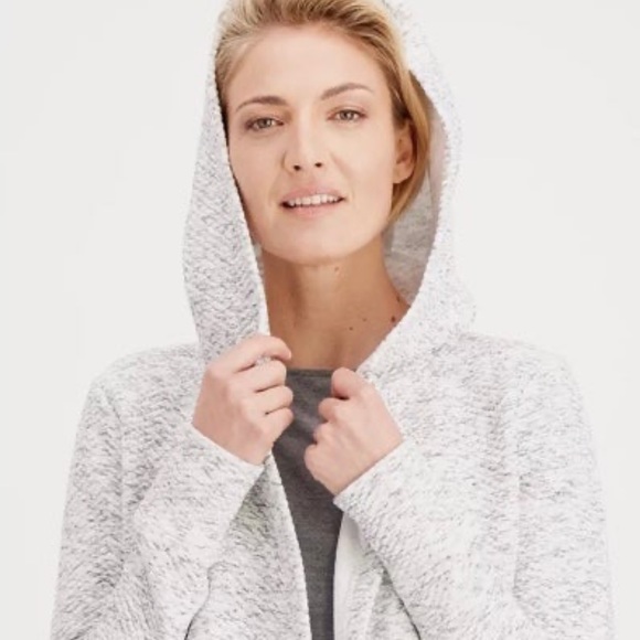 NEW Ideology Quilted Hooded Wrap Open Front Gray & White Cardigan/Sweaterjacket - Picture 2 of 6